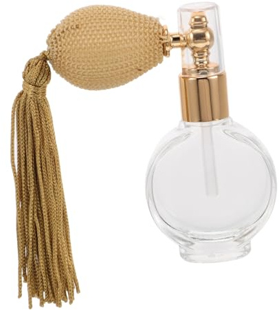 Healifty Flacon Vaporisateur de Parfum Pulvérisateur Réglable Vintage en Verre avec Ampoule et Pompon Bouteille Plate Ronde pour Voyage et Utilisation Mobile