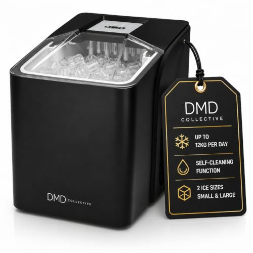 DMD Collective – 1L Ice Maker Machine, Countertop Ice Cube Maker Self-Cleaning Function, 8 Cubes in 6 Mins, Portable Ice Cube Maker Machines with Ice Scoop & Basket for Home/Kitchen/Office/Bar