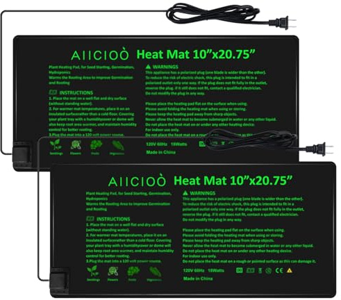 AIICIOO Confezione da 2 tappetini termici per piantine, 25,4 x 52,7 cm, caldi cuscinetti riscaldanti idroponici, per giardinaggio interno, germinazione dei semi, serra, produzione di birra