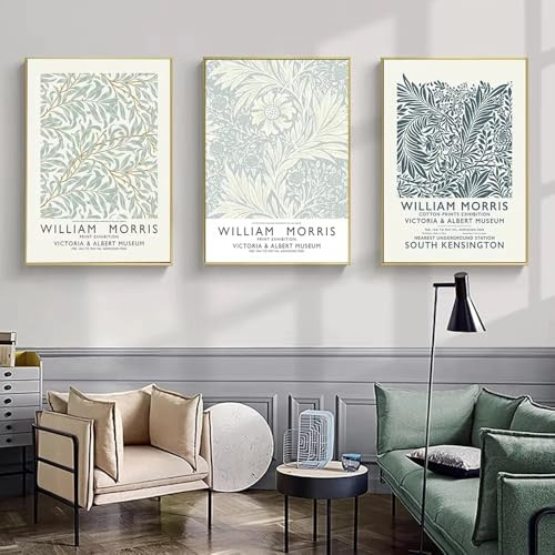 LTjiajuypd Nordisches William Morris Poster Druck Abstraktes Pflanzenleinwandbild Ringelblume Rittersporn Wandkunst Bilder für Zimmer Heimdekoration (30x40cm-3 Stück)