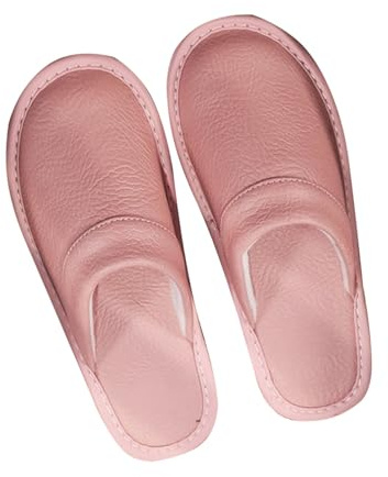 Äkta kohudläder tofflor med stängd tå, inomhus platta skor for kvinnor och män, sandaler herr tofflor for hemmet, sovrummet, kontoret, inomhus och utomhus(Roze,EUR38-39)