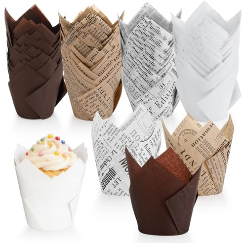 Exsink 200 Pièces Caissette Muffins Papier Tulipe, Caissettes Cupcake Taille standard, Naturel & Non Blanchi, Moule Muffins Papier pour Cuisson Mariage, Anniversaire, Fête