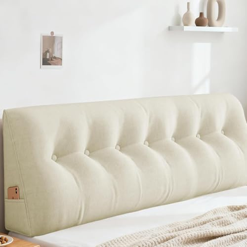 joomie Large Triangular Wedge Headboard Pillow for Reading and Resting,Headboard Pillow for Bed, Backrest Positioning Support Pillows with Removable Cover (King, Beige)