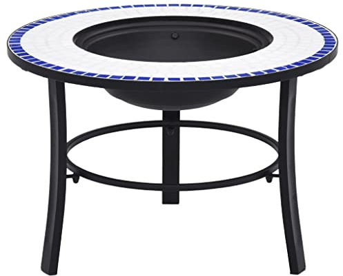 Brasero en céramique bleu et blanc, 68 cm, pour jardin et terrasse, facile à transporter