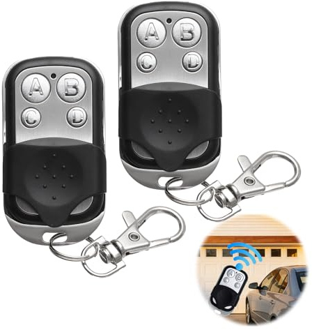 2 Mandos a Distancia Universales 433,92 MHz para Puerta de Garaje, Control Remoto Portón Eléctrico con 4 Botones, Compatible con Chips de Código Fijo, Señal Estable y Fácil Programación