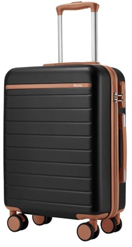 KONO Handgepäck Koffer 55x40x20cm, 34L Hartschalen Reisekoffer, Schwarz | Kleiner Trolley mit 4 Doppelrollen für Kurztrips und Business, Kabinenkoffer für Ryanair, EasyJet und Eurowings