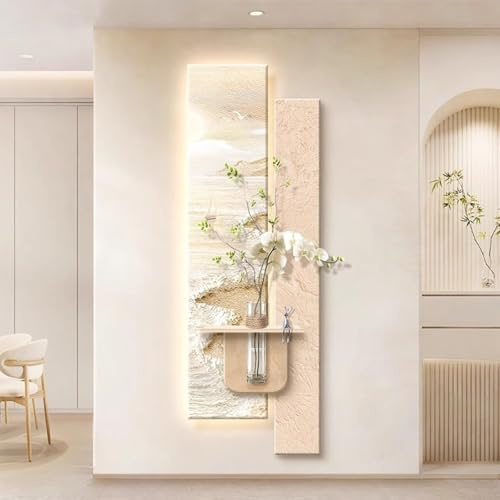 wihgony Decoración de pared con textura LED 3D con estante y jarrón, enchufe y sensor de movimiento, decoración de pared de paisaje de arenisca para sala de estar, dormitorio, entrada (A,40 x 120 cm)