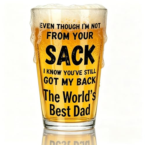 ZJEEACO Fathers Day Dad Gifts Form Daughter Son, 16OZ Beer Glasses, Christmas Gift for Stepdad, Birthday Presents for Dad Daddy Grandpa Husband Men Him on Anniversary, Gifts for Father-in-Law