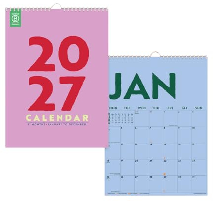 Good Tuesday Colourburst 2027 Wall Calendar | Month to View Layout | A4 | Marked UK and US Holidays | High Quality Print | Sustainably Made in the UK | For Birthdays, Appointments and Family Plans