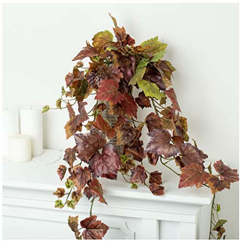 Factory Direct Craft Autumn Grape Leaf Cascading Artificial Ivy Vine Bush Greenery - Indoor/Outdoor Tuscany Vineyard Winery Hanging Grape Leaves Plant for Home Porch or Patio Decor (39 L)