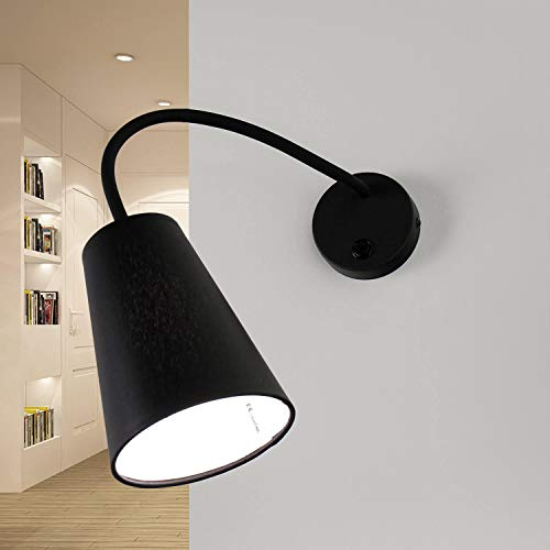 Licht-Erlebnisse Wandleuchte WIRE aus Metall & Stoff in schwarz flexibler Arm verstellbar H:40cm E27 bis 60W für Schlafzimmer Wohnzimmer Wandlampe Innen