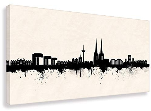Kunstbruder Kölner Skyline - Schwarz/Weiß 20x50cm - by Stadt Köln Kunstdruck 2cm (div. Varianten/Größen)- Leinwandbild Wandbild/fertig aufgespannt/fertig zum aufhängen