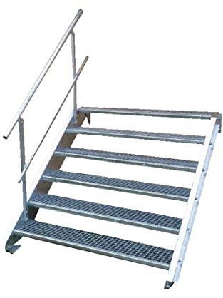 Stahltreppe Industrietreppe Aussentreppe Treppe 6 Stufen-Breite 100cm Variable Geschosshöhe 90-120cm mit einseitigem Geländer