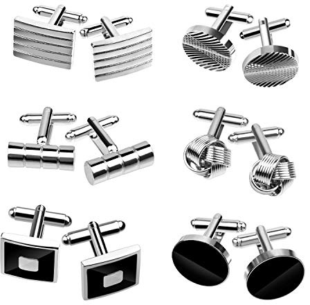 TUPARKA 6 Pairs of Classic Cufflinks for Men Stainless Steel Silver Tone Cuff Links for Shirts Suit，Mens Gift