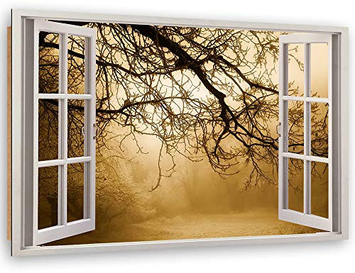 Wandbild XXL Natur Deko Kunst Bilder Fenster-Illusion Braun 120x80 cm