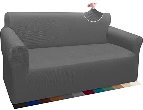 Granbest Thick Sofabezug Stylish Pattern Sofaüberzug für Sofa Stretch Elastische Jacquard Sofahusse Couchhusse mit Armlehne für Wohnzimmer Anti-Rutsch (2 Sitzer, Hellgrau)