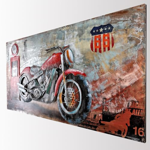 H4L Tableau mural 3D en métal - Motif station de gaz - En relief rouge - Fait à la main - L = 120 cm, H = 80 cm, P = 5,5 cm
