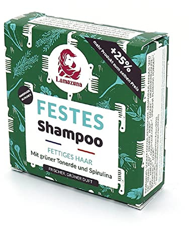 Lamazuna Festes Shampoo Grüne Tonerde & Spirulina | Für fettiges Haar | Ohne ätherische Öle | Stärkend & Regenerierend | Vegan | 70 ml