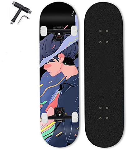 VOMI Cartoon Anime Skateboard für Kinder, 31 x 7 Zoll Komplettboard mit ABEC-7 Kugellager, 7 Schicht Kanadischer Ahorn Doppelt Kick Trick Board für Mädchen Jungen Anfänger Teenager Longboards,B