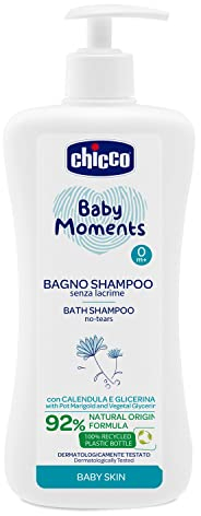 Chicco Baby Moments Badeshampoo ohne Tränen für empfindliche Haut und dünnes Haar von Neugeborenen, 0+ Monate - 750 ml