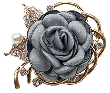 KABELIFE Elegant Ansteckblume, Haarblume Haarschmuck Haarblüte mit Strass Perle Sicherheitsnadel Brosche für Party Strand Hochzeit (Grau)