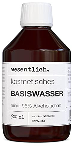 Kosmetisches Basiswasser 500ml, mind. 96% Alkohol, zur Herstellung von DIY Kosmetik von wesentlich.