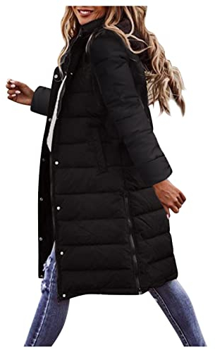 HHMY Chaqueta para mujer – Chaqueta larga de invierno chaleco cálido chaqueta con capucha chaqueta acolchada de invierno casual chaqueta exterior Slim Gilet con bolsillos chaleco largo acolchado sin