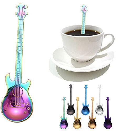 Gitarre Kaffeelöffel Bunte Edelstahl Gitarren Löffel Edelstahl Dessertlöffel Kleine Zuhause Löffel Joghurtlöffel Teelöffel Espressolöffel Suppenlöffel Gitarren Rührlöffel für Zuhause