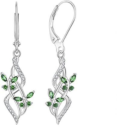 JO WISDOM Ohrringe Hängende Unendlichkeit Silber 925,Ohrringe Schmetterling Damen mit 3A Zirkonia Mai Geburtsstein Smaragd Farbe,Schmuck für Frauen