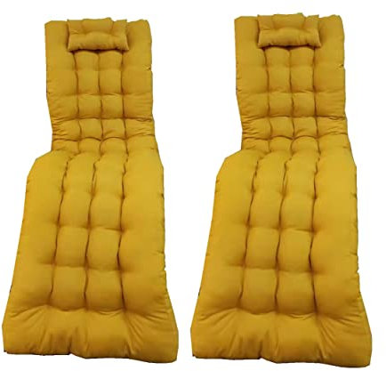 Cisne 2013, S.L. Pack 2 Cojines colchón para Tumbona de jardín y Playa 180x50x8cm. Cojín Relleno de Fibra Hueca Que Proporciona Gran Comodidad, Incluye Almohada (Amarillo)