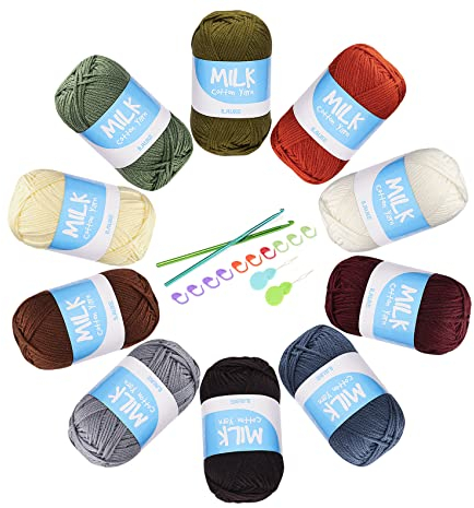 ilauke Häkelgarn 10 Farben x 50g Acryl Wolle Zum Häkeln Wolle Zum Stricken Häkelwolle für Anfänger Häkeln und Kunsthandwerk – Weiches Häkelgarn für Baby & Erwachsene