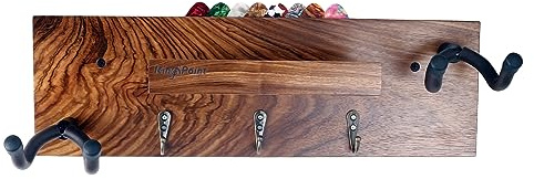 KingPoint Soporte de pared para guitarra, estantes de pared, soporte para guitarra, gancho de pared de madera para guitarra con soporte para púas y 3 ganchos de metal para guitarra eléctrica, guitarra