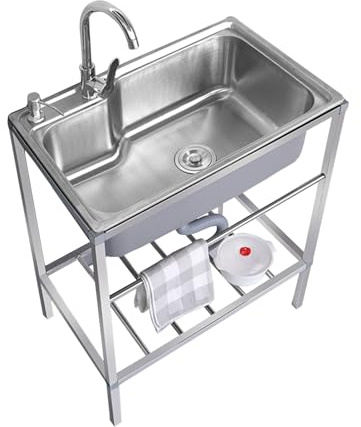 Mobiler Spültisch Spültisch Edelstahl 1 Becken,Outdoor Spültisch Standwaschbecken,Edelstahl-Waschbecken-Set Mit Wasserhahn,Einzelspüle Edelstahlspüle Für Restaurant, Küche, Bar, Außenbereich ( Color :