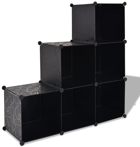 ZEYUAN Regalsystem Würfel-Regal mit 6 Fächern Schwarz, Vitrine, Raumteiler Regal, Steckregal, Regalsystem, Stufenregal, Bücherregal, Schrank Regal