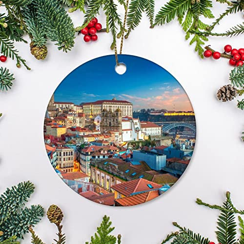 Weihnachtsbaumschmuck 7.3cm, Porto, Portugal. Luftbild Der Stadt Porto Weihnachtsschmuck Premium Christbaumschmuck Anhänger Mode Runde Keramik Ornament Für Party Weihnachtsbaum Geschenke