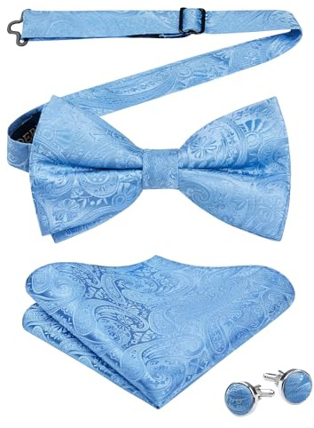HISDERN Herren Paisley Fliege und Einstecktuch mit Manschettenknöpfe Set,Schleife mit Haken - Bereits Gfebunden，Verstellbare Fliege,Vorgebundene Fliege,für Hochzeit Sfeier Weihnachten Halloween