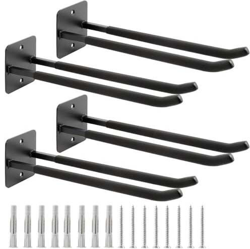 Sinoer Ganci da garage ad alte prestazioni migliorati, ganci da garage in acciaio utilitario, ganci doppi da 14 pollici per montaggio a parete del garage per sedie, scale, corde e passeggini, 4 pezzi