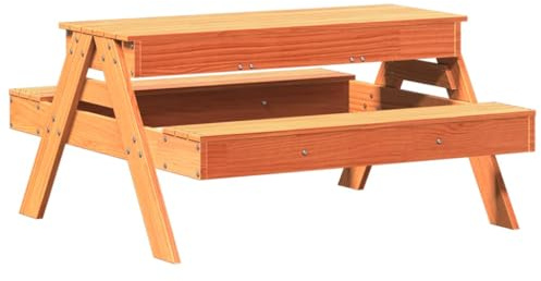 vidaXL Picknicktisch, Gartentisch für Kinder 2-8 Jahre, Kindertisch mit Sandkasten, Sandkastentisch Sandtisch Tisch, Wachsbraun Kiefernholz