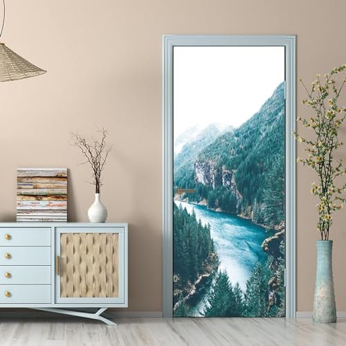 Türaufkleber 3D Türposter Berge, Flüsse 90 X 210 Cm Selbstklebend Wandbild - Türtapete Fototapete Türfolie - Abnehmbar Wandtapete Wohnzimmer Pvc Wasserdichte Wallpaper Art Wandtattoo -9Q7D-D1Z8-9C0