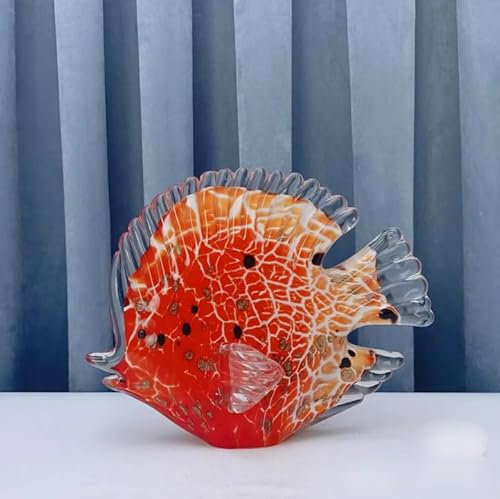DECRZPB Glasfigur roter tropischer Fisch handgefertigt geblasenes Tier Briefbeschwerer aus Kristallglas Glasurkunst für Tischdekoration Heimdekoration
