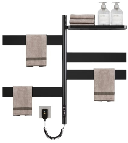 ZOYI Drehung Handtuchheizkörper Elektrisch, Handtuchtrockner Elektrisch, Handtuchwärmer Elektrisch Handtuchhalter Heizkörper Elektrisch, elektrische handtuchheizung,220v,125w (Schwarz)