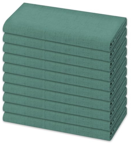 10er-Pack Leinen-Servietten, 40 x 40 cm Wiederverwendbare rustikale Leinenstoffservietten aus Baumwoll-Leinen-Mischgewebe Tischservietten für Hochzeit, Party, Bankett Dekoration (Dunkelgrü)