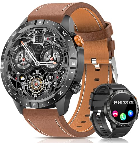 DEKELIFE Montre Connectée Homme, 1.43 AMOLED Smartwatch Homme avec Appel, 24/7 Moniteur de Fréquence Cardiaque SpO2 et Sommeil, 450mAh IP68 Smartwatch avec 70+ Sportifs pour Android iOS Marron
