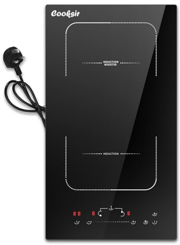 Cooksir Plug in Induction Hob 2 Zone, 30CM Electric Induction Hob, Flexible Combined Zone, Built-in 2800W, 2 Ring Electric Hob, 9 Power Levels, Safety Lock, 99-Min Timer, Slider Touch Control, 230V