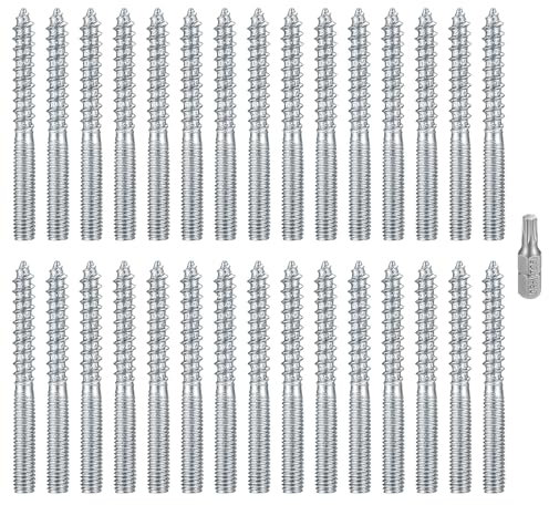 30 Pcs M6 Torx Hanger Bolts, Double Headed Bolts Dowels, Double Ended Dowel Screws, Metal Screw Dowels Hanger, Threaded Lag Wood Screws and Machine Bolts for Wood Joint Furniture Legs (M6x60mm)