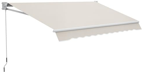 Outsunny Toldo Manual Retráctil 200x295 cm Toldo Enrollable de Exterior con Manivela de Metal y Impermeable Anti-UV para Jardín Terraza Ventanas Crema