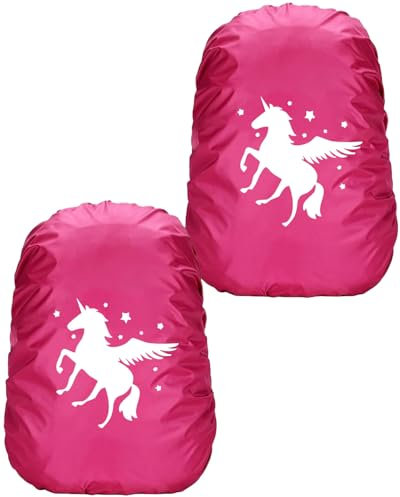 KGDUYC 2 Piezas Mochila Impermeable Funda Impermeable Satchel Funda Impermeable Protector de Lluvia con Sirena Rayas Reflectantes protección Mochila para niñas niños (Unicornio x2)
