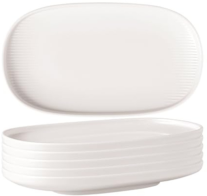 Villeroy & Boch Afina Universalplatten 6er Set, 23 x 13 cm, Präsentationsteller für Speisen, Servierteller, Spülmaschinenfest, Mikrowellengeeignet, Premium Porzellan Made in Germany, weiß