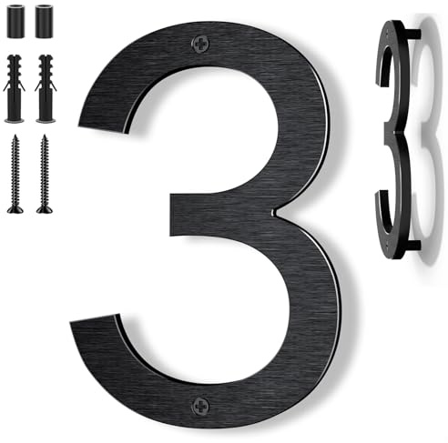 Large Door Numbers, 8 inch/20cm House Numbers, Large Brushed Modern House Number, 3D Floating Exterior Modern,Metal Aluminum Alloy Address Numbers for House Apartment Hotel Courtyard Garage -Black (3)