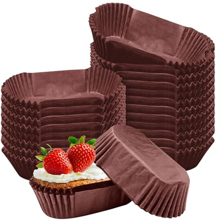Upgrade 1000pcs Mini Loaf Pan Liners, Oval Baking Muffin Cupcake Paper Cups Liner Disposable Paper Loaf Bread Pan Liners for Cakes Snacks Cupcakes Muffins (brown, Small)